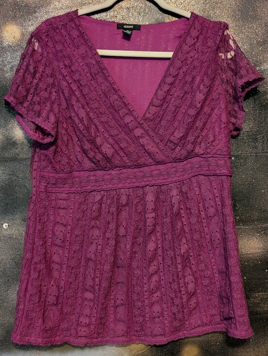 Alfani Tops - Alfani Plum Lace V‑Neck Short Sleeve Top